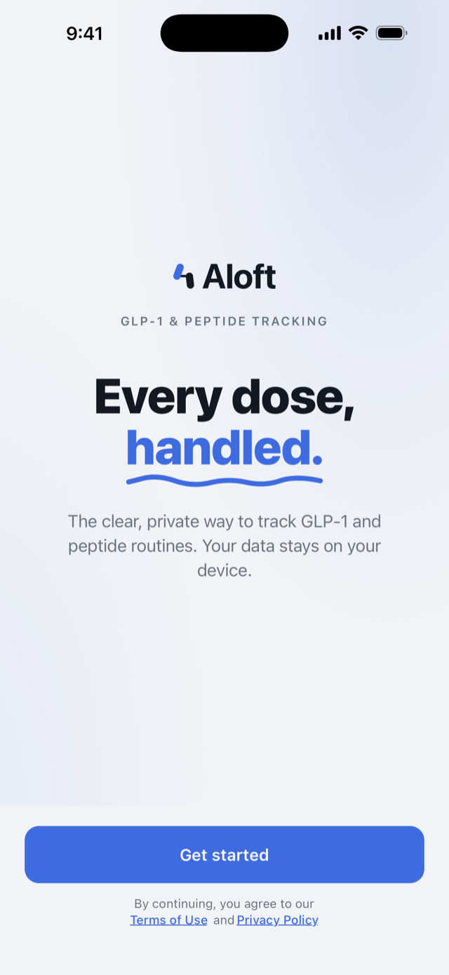 Aloft welcome screen: Every dose, handled.